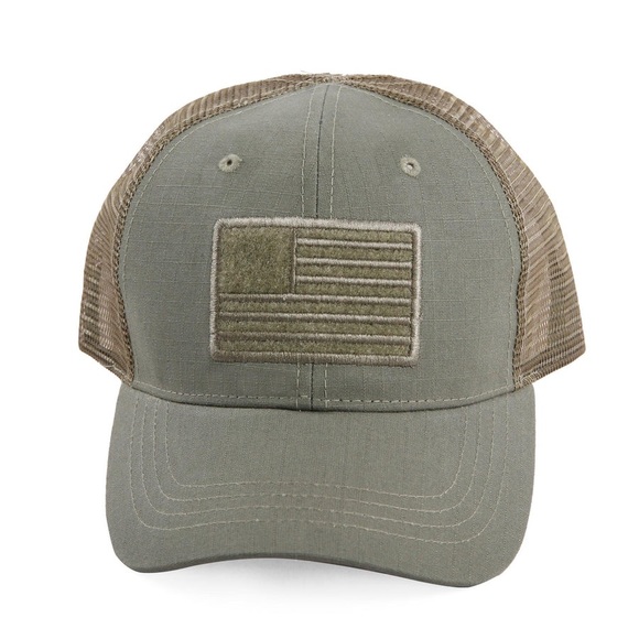 HIGHLAND TACTICAL OLIVE GREEN AMERICAN FLAG VELCRO - TRUCKER MESH HAT - Picture 2 of 4